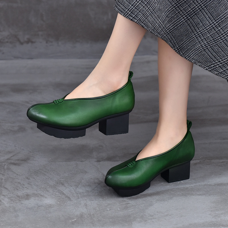 Spring and summer 2025 new first layer cowhide small heel ethnic style new Chinese style plame shoes top layer cowhide designer women's shoes
