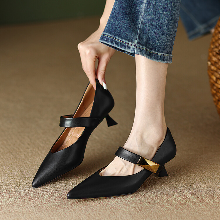 Black apricot solid color fashionable shoes stiletto heels…