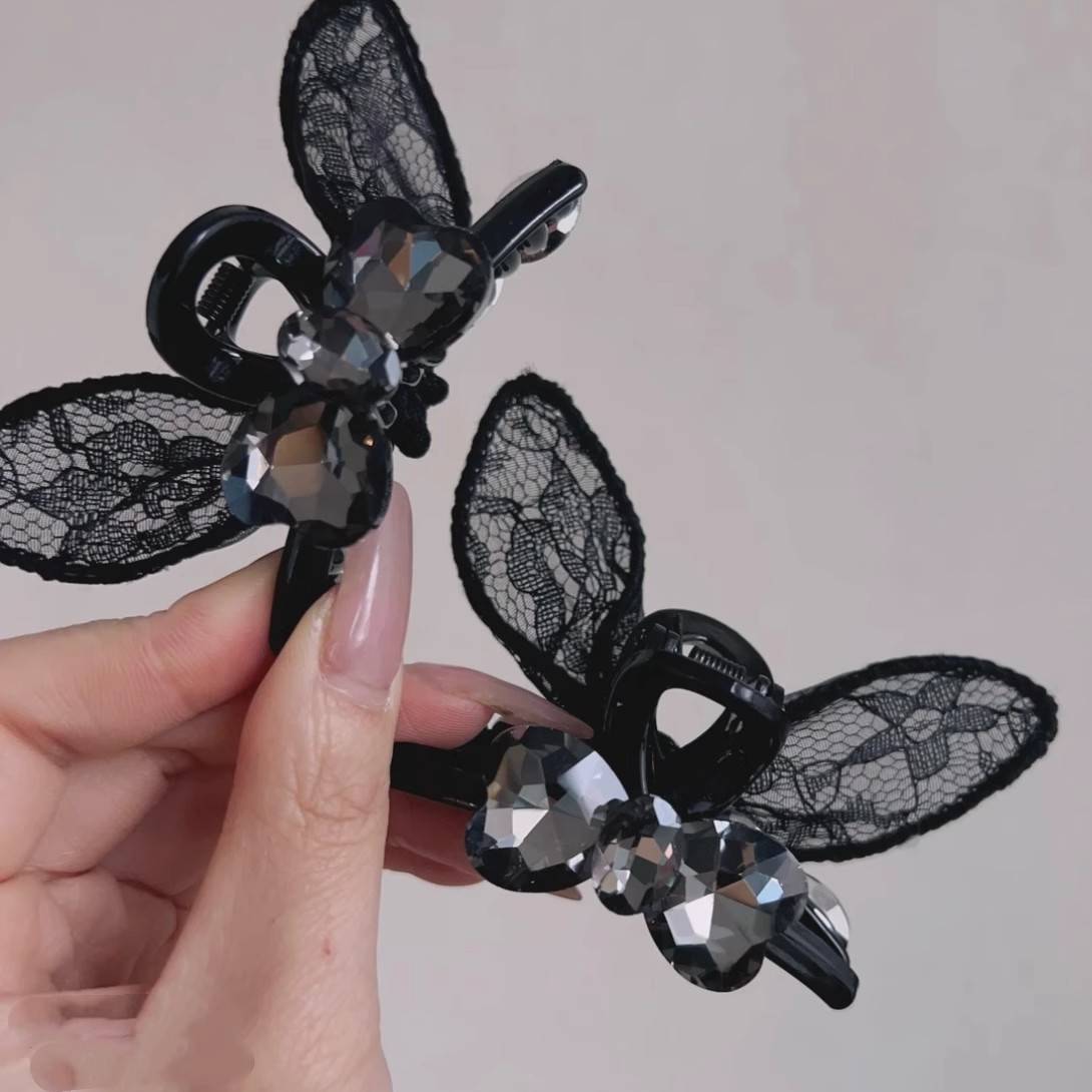 Korean New Style Black Lace Bow Bare Diamond Bangs Grab Side Forehead Broken Hair Grab Headwear Princess Hair Accessories