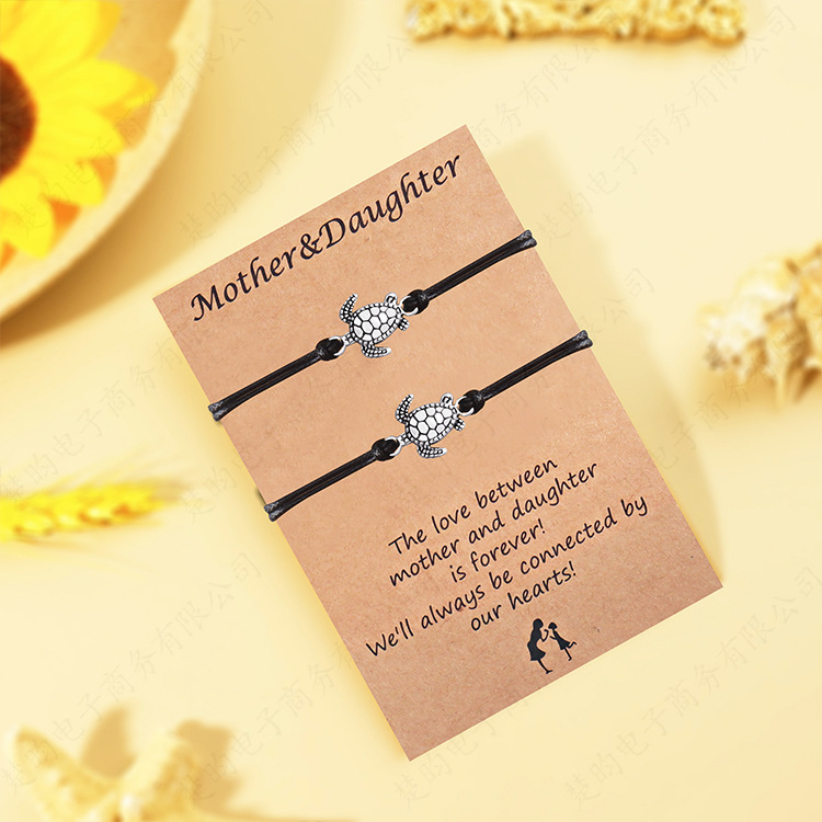Cross-border Amazon New Ladieswear's Day Card Turtle Hand-woven Rope Bracelet Set Fashion Mother and Daughter Jewelry