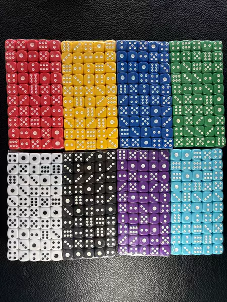 Rounded corners 16mm red, yellow, blue, green, black, white, purple, lake blue, larger size, game toy matching dice, acrylic dice