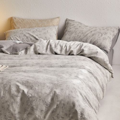 Solid color jacquard style cotton four-piece set_embossed pure cotton soft Nordic style simple quilt cover bed sheet