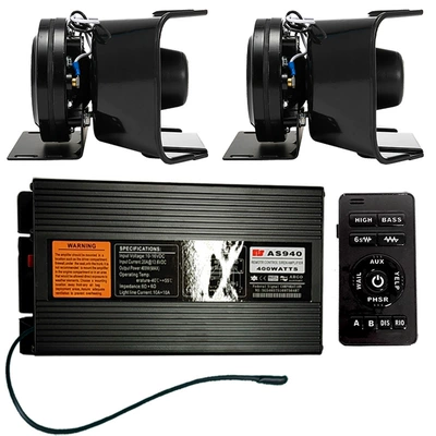 Car horn/tweeter alarm system with loudspeaker, including - as940a-host-black-falcon-speaker-set-12v