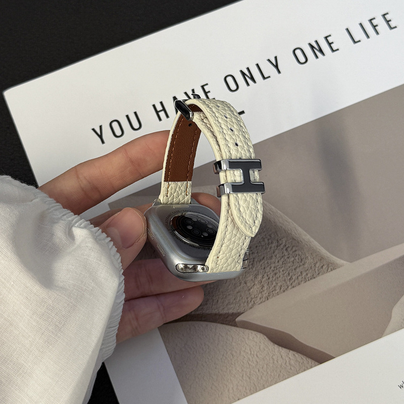 Suitable for Apple S12Apple Watch Strap S109876Se Summer Metal H Buckle Fashionable Leather Women's Watch Wristband