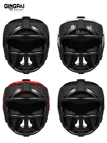 Adult boxing helmet with full-face protection, sparring head guard, children's Muay Thai combat training protective gear, nose guard