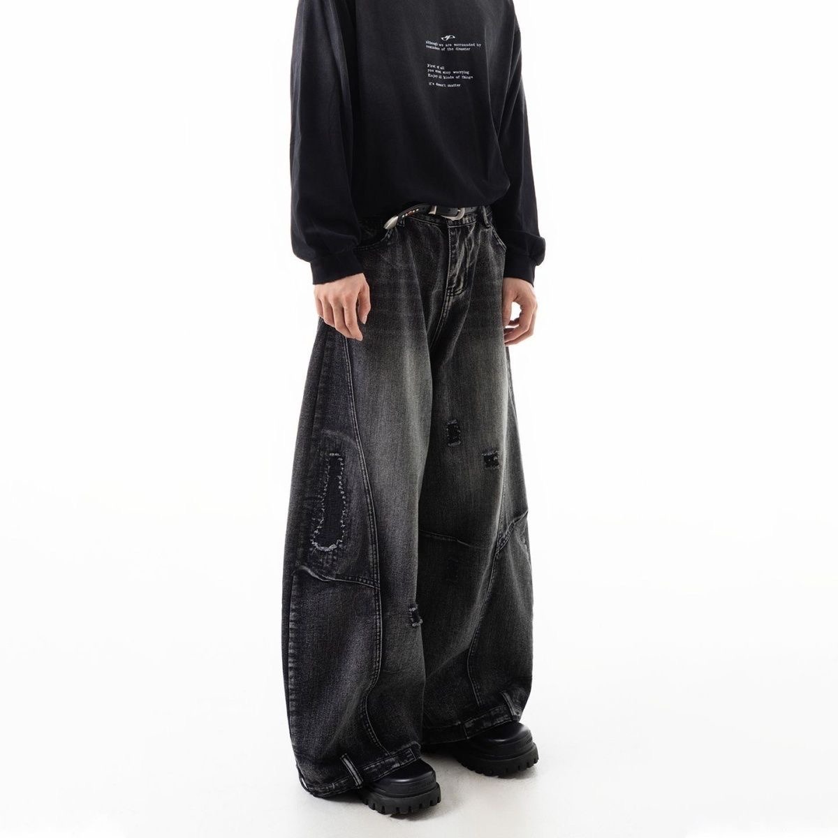 Men's Distressed Washed Denim Jeans Straight Leg High Street Vintage Style with Ripped Details_mkmklike.com