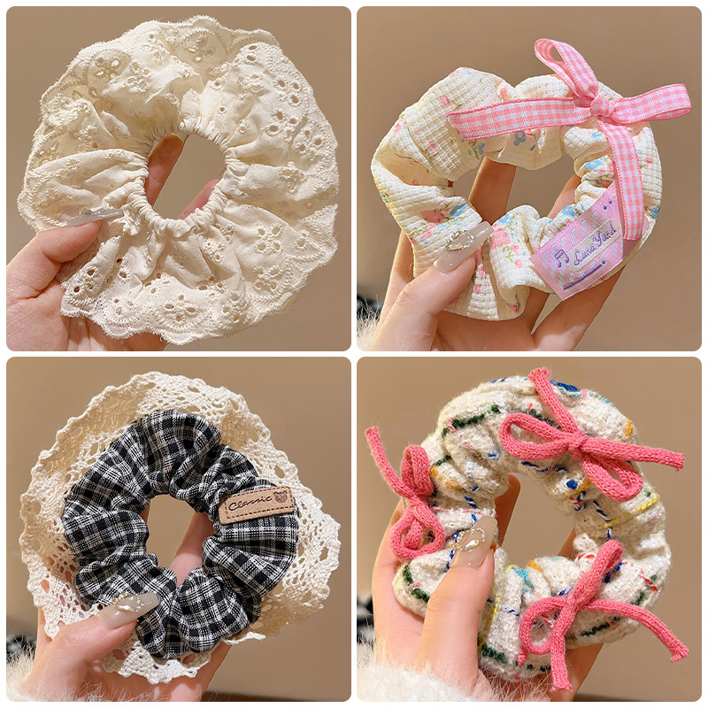 new zhao lusi same style lace large intestine hair band early spring all-match plush headband female cute girl rubber band hair accessories