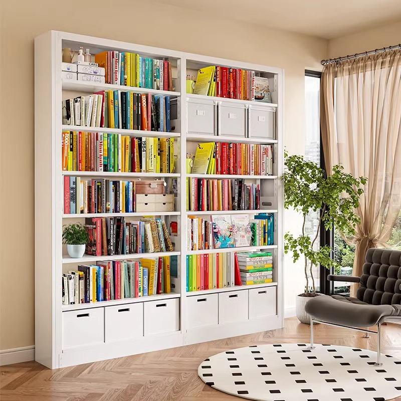 家用鋼製書架落地書櫃兒童書籍架圖書館書房鐵藝現代簡約置物架子