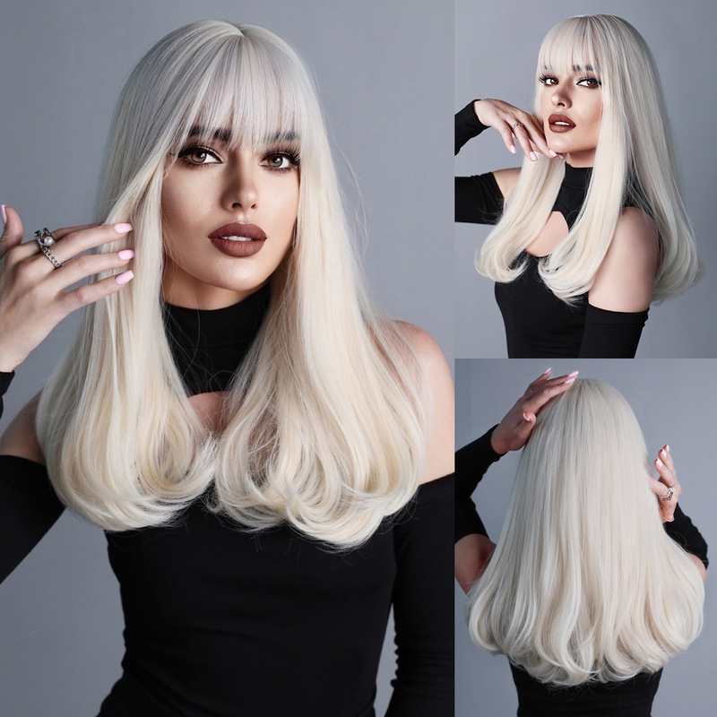 European and American Fashion Women's Wig Platinum Color Long Curly Hair Wool Curly Wig Full Head Cover Christmas Wig Cover