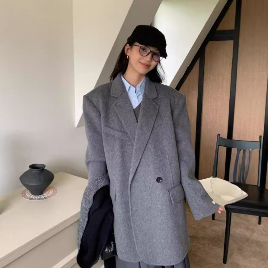 2025 New Autumn and Winter High-End Korean Design Suit Loose Casual Double-Sided Wool Suit Coat