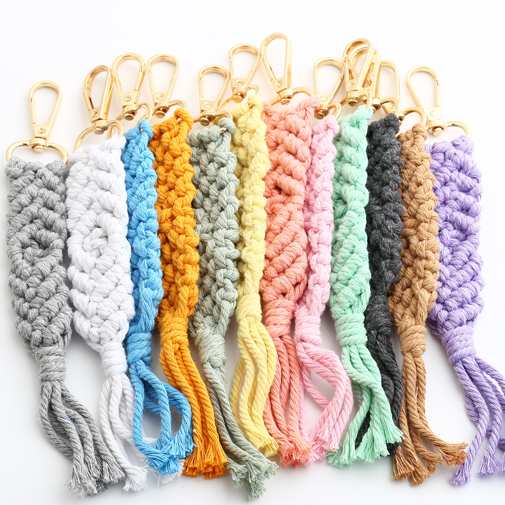 Bohemian Solid Color Cotton Knitting Tassel Bag Pendant Keychain display picture 9