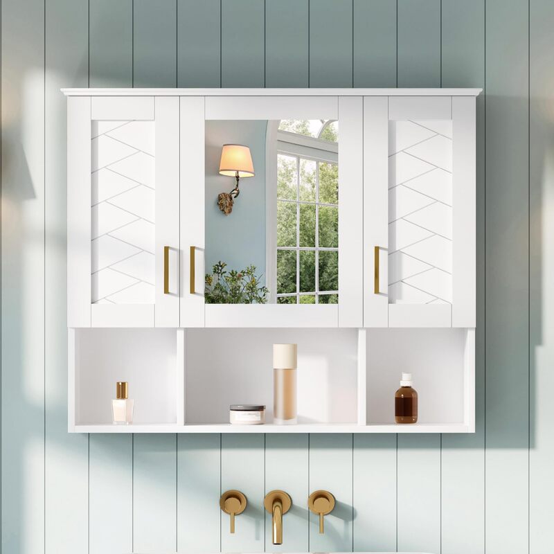 Factory Hot-Selling Wall-Mounted Bathroom Medicine Cabinet with Mirror, Adjustable Shelves, and Open Storage Space