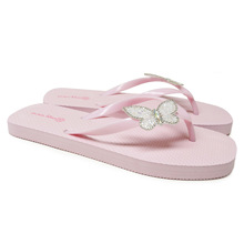 OEM定制鞋饰外贸女士蝴蝶切片人字拖PVC面PE底沙滩拖 Flip-flops