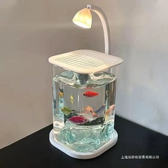 鱼缸斗鱼超白小型懒人玻璃缸客创意桌面摆件感观赏灯批发