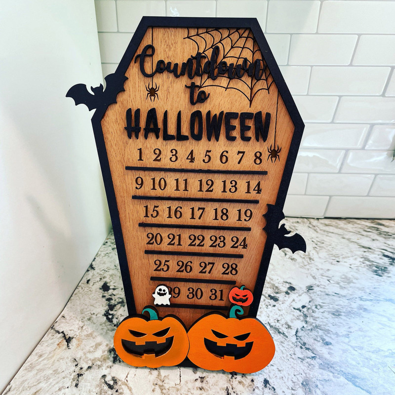 2023クロスボーダー独立駅木製ハロウィーン装飾置物ハロウィーンカウントダウンカボチャコウモリ木製装飾|undefined