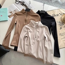 大牌同款 25春 女士百搭紧身瑜伽服 半拉链立领长袖T恤衫