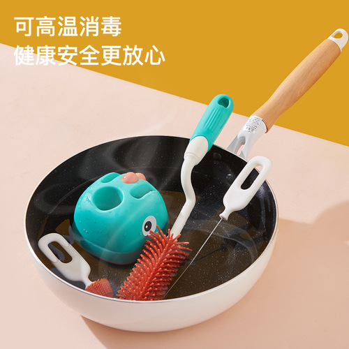 360-degree rotating silicone bottle brush, nipple brush, straw brush, baby infant bottle cleaning brush set, cup washing brush