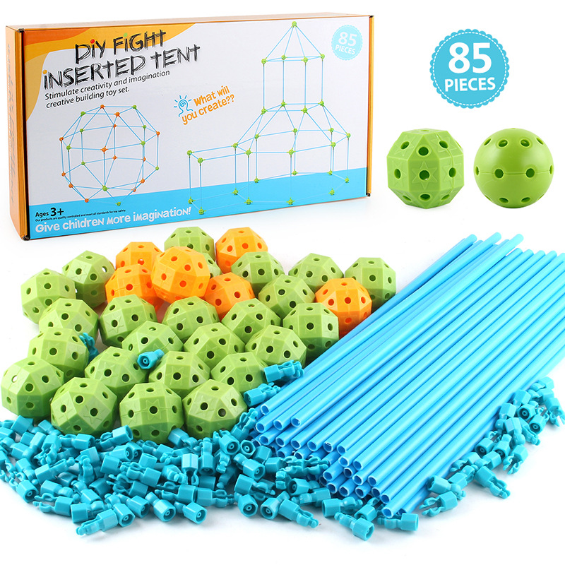 Cross-border sourcing children 85PC Tent Mosaic Architecture Building blocks DIY Game house indoor Children&#39;s Tent