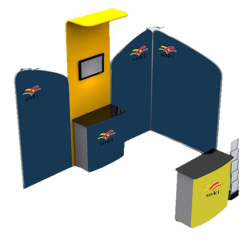Esquema de espectáculo de cortina rápida diseño estándar de cabina de exposición personalizada dibujo especial de efecto de montaje de cabina de exposición movible marco de forma especial pared de fondo