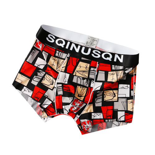 New ice silk cute and playful men's underwear sexy breathable boxer briefs thin printed boxer briefs top
