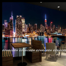 现代3d立体纽约城市夜景背景墙墙纸壁纸客厅餐厅KTV无缝大型壁画