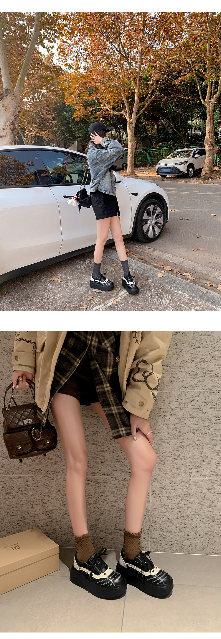 Giày sneaker nữ đế dày da bò phối màu dây buộc phong cách thể thao — màu đen chi tiết 15