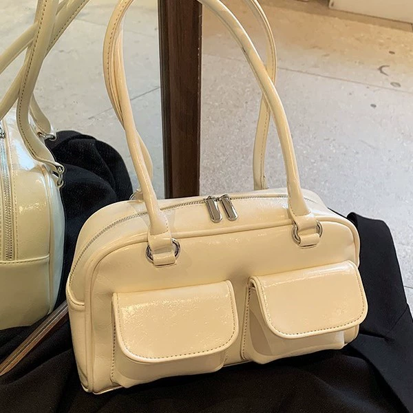 Underarm shoulder bag, retro capacious design, double front pockets — available in multiple colors