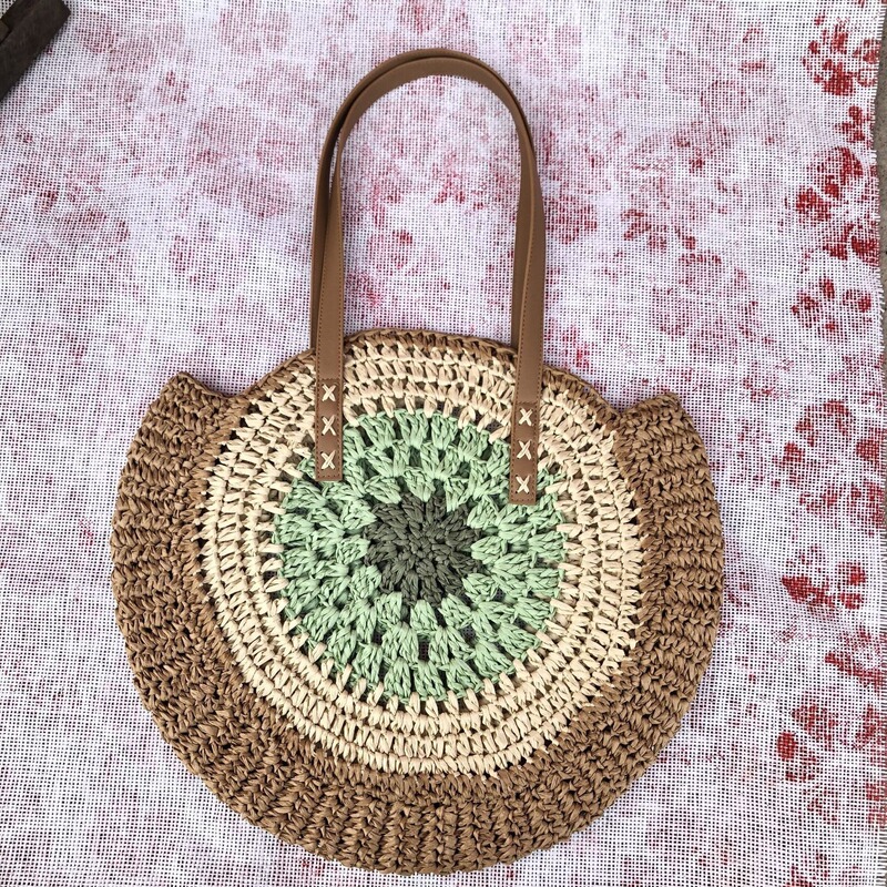 Dropshipping Round Simple Paper Rope Shoulder Beach Straw Bag Woven Bag Straw Bag Paper Bag Fashion Women's Bag Portable