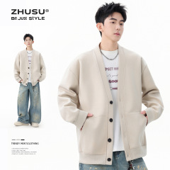开衫外套男款秋季宽松休闲卫衣松弛感落肩袖2025新款男士V领上衣