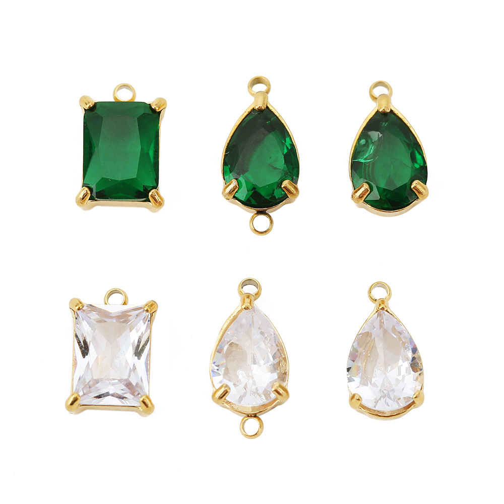 Polished Finish 5 PCS/Package 10*6mm 7*7MM Hole 1~1.9mm 304 Stainless Steel Zircon Geometric Polished Pendant