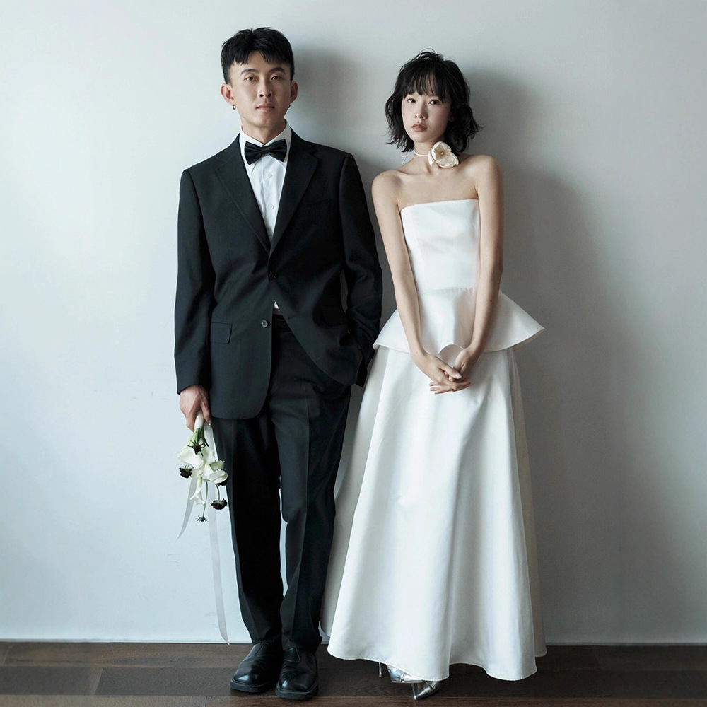 French Style Strapless Light Wedding Dress Bride Travel Photoshoot Advanced Simple Satin License Registration White Dress Engagement White Dress