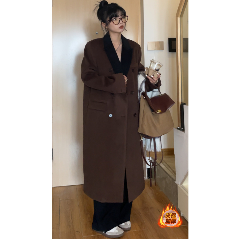 觅定灰色毛呢大衣正肩外套女冬季高级感长款西装呢子黑色小个子|undefined