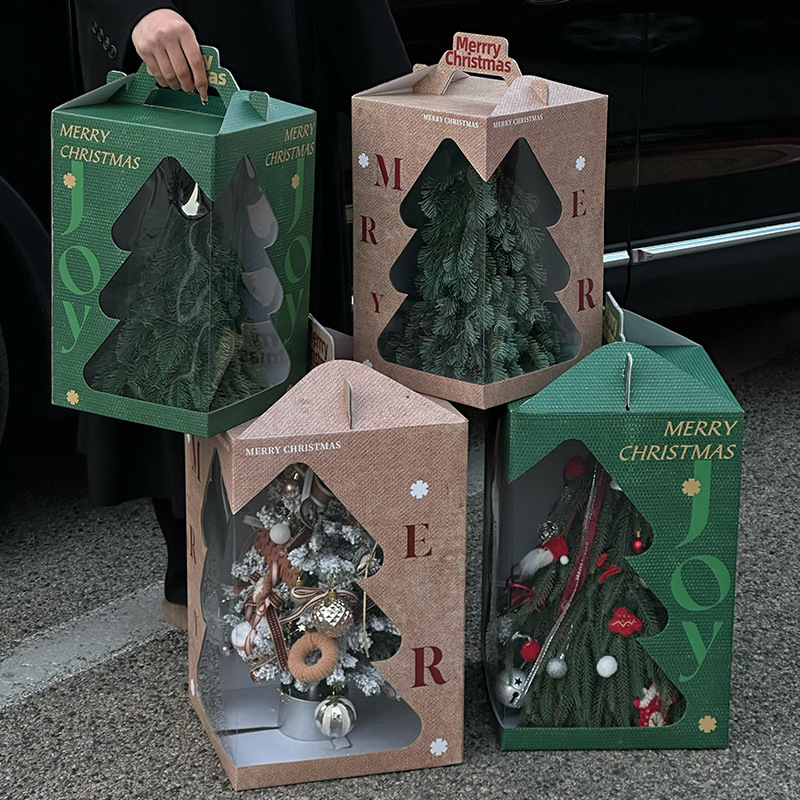 クリスマスクリスマスツリー手提げ紙袋ギフトバッグ窓開きギフトバッグクリスマスイブ透明ギフトバッグ卸売|undefined