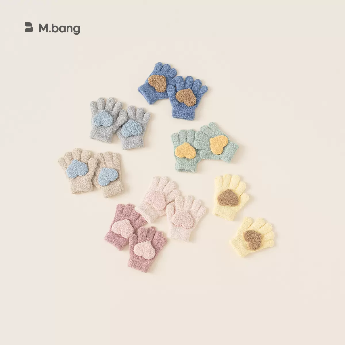 宥宝童装女童手套爱心毛线手套秋冬新款女宝宝甜美针织五指手套