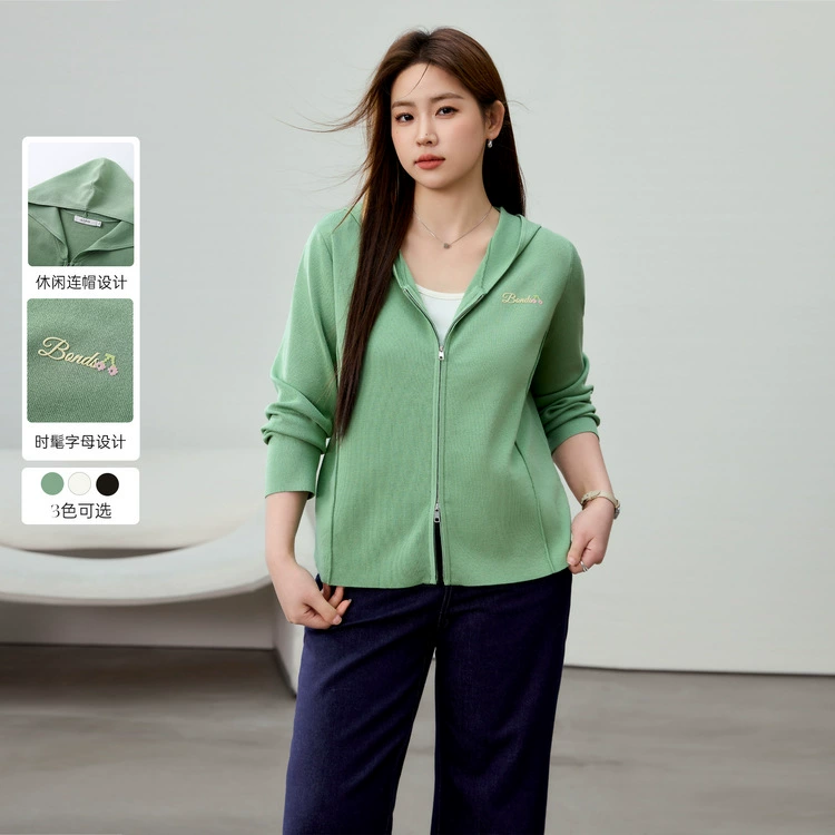 [Корейский темперамент, мода с капюшоном, тонкая вязаная рубашка] Funny Show большой размер женский толстый mm2025 весенний костюм новый