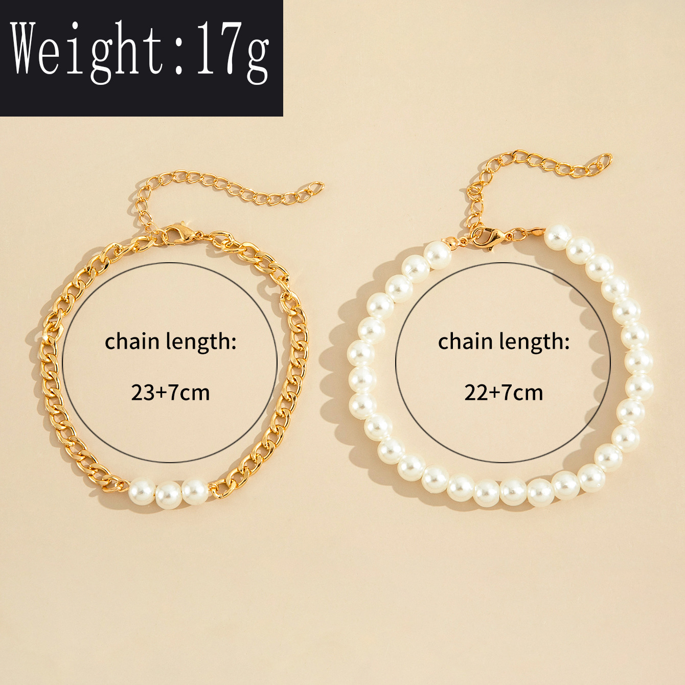 Wholesale Jewelry Simple Pearl Splicing Chain Anklet Two-piece Set Nihaojewelry display picture 7