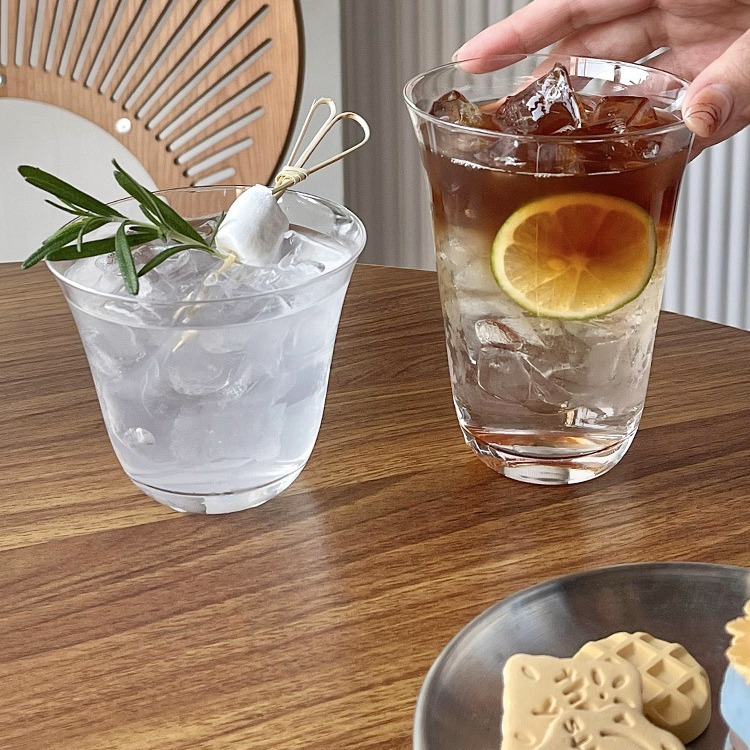 Tazas de vidrio transparentes tazas de bebidas frías de boca ancha tazas de café latte de cristal delgado tazas de té simples tazas de cóctel