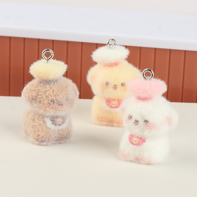 新款卡通可爱植绒立体树脂厨师猫咪 DIY手工饰品挂件吊坠批发|undefined