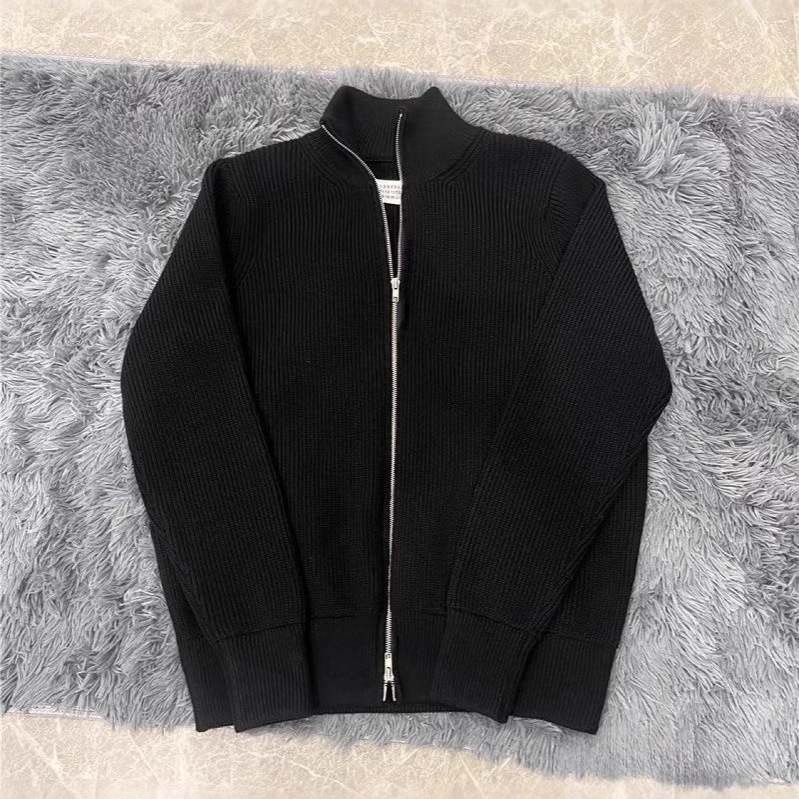 Margiela Style High Version Half-High Collar Zipper Cardigan Sweater Jacket for Men and Women, High-Density Knit