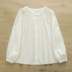 2025秋季新款 提花植绒插肩袖白色小衫 女纯色宽松打底衬衣 批发