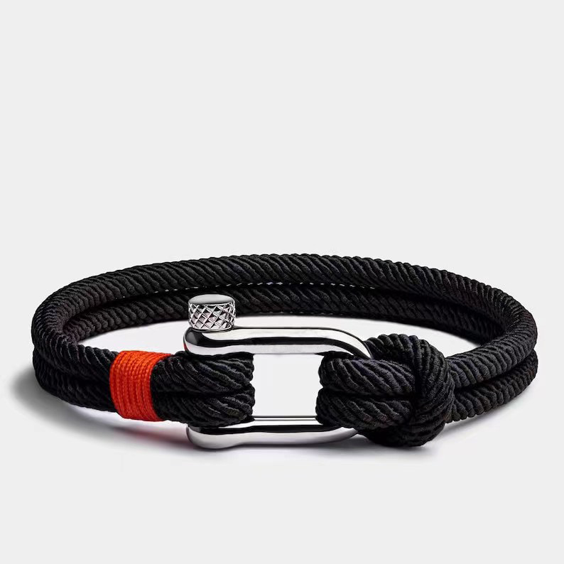 Cross-border hot selling stainless steel U-shaped buckle Anchor bracelet hand-woven Milan rope hand rope Beach surfing bracelet