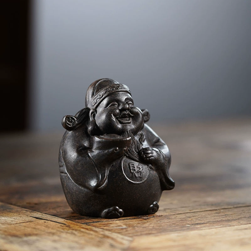 Purple sand ornaments, God of Wealth, black mud, Chinese style ornaments, tea table, small ornaments, authentic Yixing purple sand tea pet manufacturer