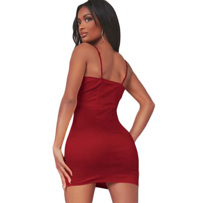 Sling Tight-Fitting Slit Short Solid Color Dress NSHPH108588