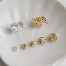 14K包金保色瓜纹大孔隔珠 羽毛树叶跑环手链串珠材料 diy饰品配件