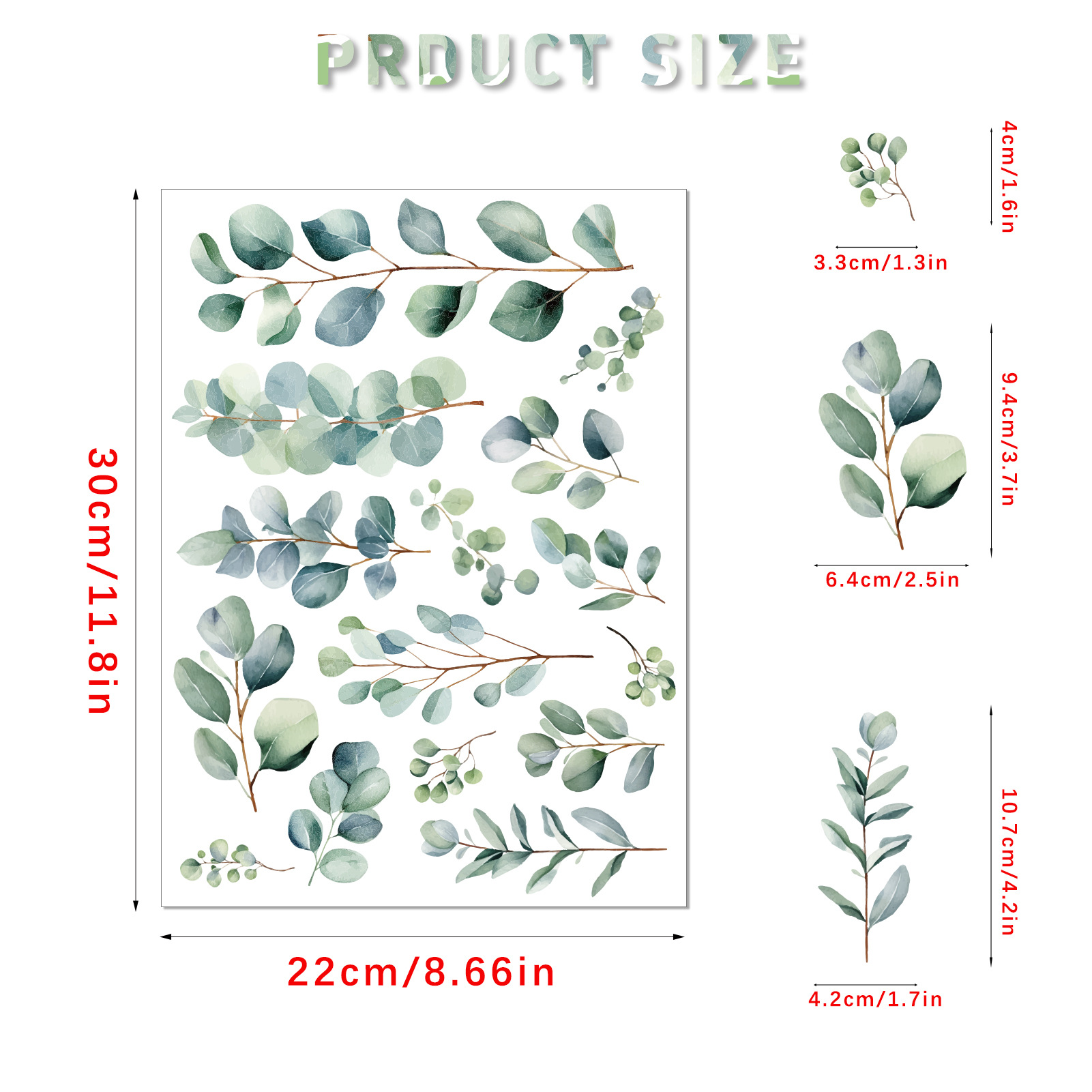 Okaliptüs Bitkisi Banyo Fayans Arka Plan Çıkartması Yaprak Su Geçirmez Duvar Sanatı Kendinden Yapışkanlı_voghion.com