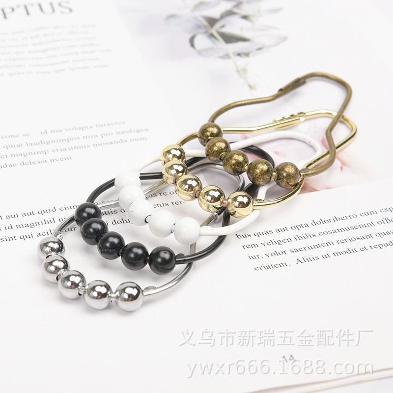 Ganchos para cortina de ducha de acero inoxidable, con cinco bolas giratorias, tipo rodillo, con hebilla de anillo tipo calabaza, accesorios para baño