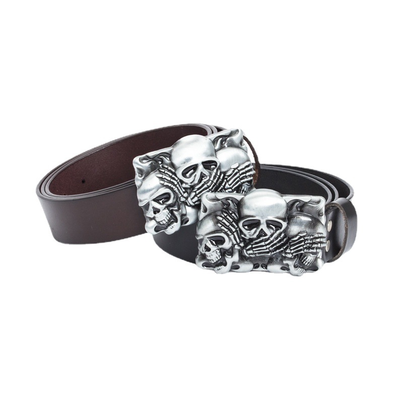 New Hot Selling Cowhide Belt Casual and Fashion Korean Version Belt Punk Skull Head Personalized Men's Trend Customized Belt for Men_voghion.com