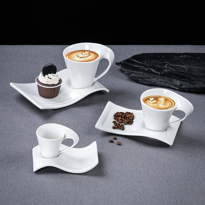 Креативный европейский керамический волнистый набор кофейных чашек и блюдец, чашка для молока, коммерческая бытовая простая чисто-белая чашка для послеобеденного чая