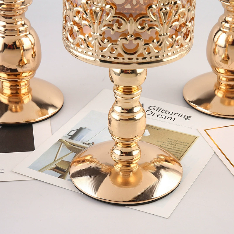 Amazon -plated iron -plated candlestick glass candlestick decoration retro wedding props Amazon creative candlestick