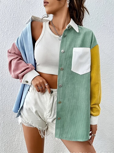 European and American style corduroy coat is a must-have for European and American girls in wardrobes. It becomes fashionable and becomes fashionable. ICON casual and all-match.
